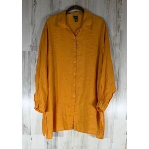 Eileen Fisher Golden Orange Button-Down Linen Shirt
